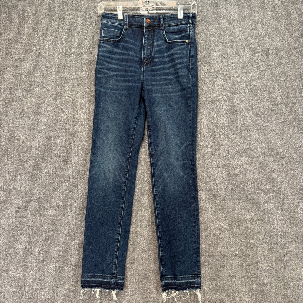 Pilcro Cigarette Jeans Women 26 Blue Raw Hem High Rise Denim Pants Casual‎